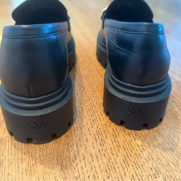 Women’s Stuart Weitzman Black lug sole Leather Loafers size 9 - Picture 7 of 7